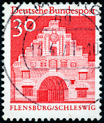 Germany (West Berlin) shows Flensburg city northern gate (Nordentor)