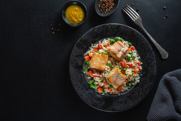 Fish with vegetables on plate low carb