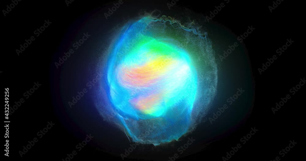 Poster colorful rainbow colored orb particles seamless loop. glowing colorful particle flow. fast energy sp