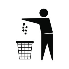 Trash bin or trash can with human figure symbol in vector color editable