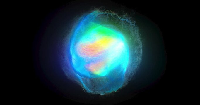 Colorful rainbow Colored Orb Particles seamless loop.  Glowing colorful particle flow. Fast energy spinning wave.