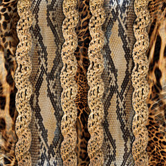 leopard print background, golden chains pattern