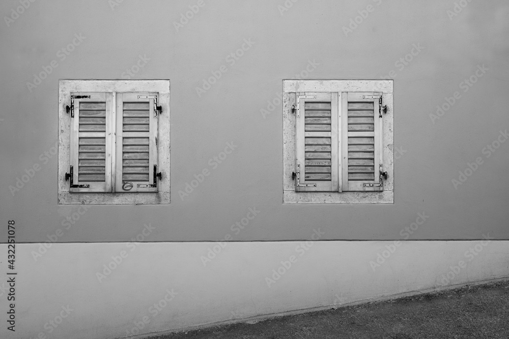 Wall mural two wooden windows