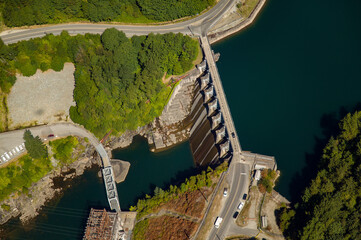 Stock Aerial Photo of Stave Lake Dam British Columbia, Canada