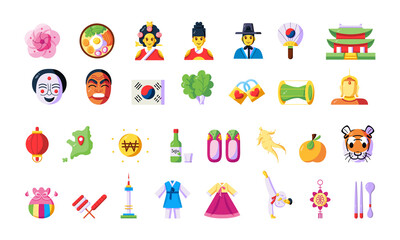 Isolated set of traditional korean object icon