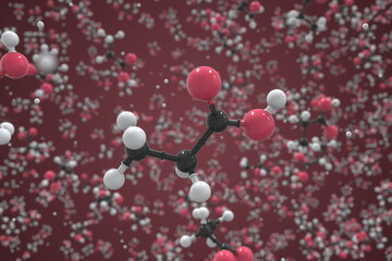 Propanoic acid molecule made with balls, scientific molecular model. Chemical 3d rendering