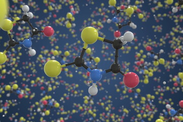 Molecule of rhodanine, ball-and-stick molecular model. Scientific 3d rendering