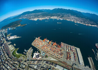 Stock aerial photo of downtown Vancouver and Place, BC, Canada