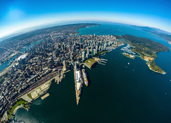 Stock aerial photo of downtown Vancouver and Place, BC, Canada