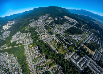 Stock aerial photo of Port Moody Heritage Mountain, BC, Canada