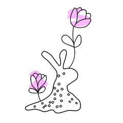 snails: illustration, one line, flowers