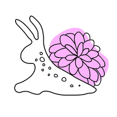 snails: illustration, one line, flowers