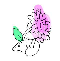snails: illustration, one line, flowers