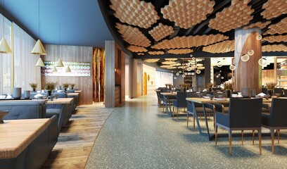 3d render of cafe restaurant