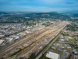 Stock aerial photo of railyard Port Coquitlam BC, Canada