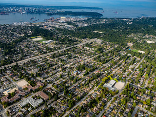 Stock aerial photo of North Vancouver BC, Canada