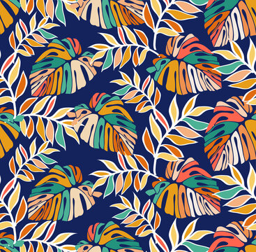 tropical pattern with multicolored hand drawn elements and funny background. pattern for fashion and decoration