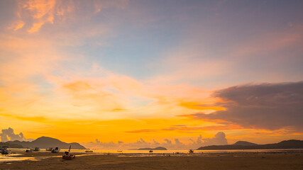 red sunrise over sea footage. Nature image High quality footage. Scene of Colorful romantic sky sunrise the sky background. beautiful sky at sunrise in nature and travel concept.