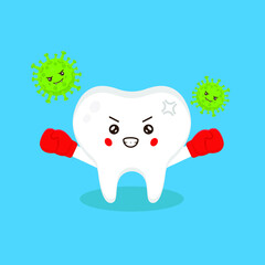 Cute Tooth Characters Fight Against Microbe