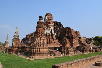 Ruins of the ancient temple in Wat Phra Mahathat complex Ayutthaya Thailand
