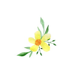 Watercolor yellow flowers compositions. Wedding invitations. Greeting cards.