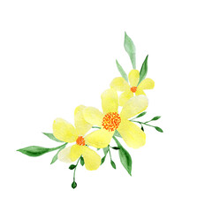 Watercolor yellow flowers compositions. Wedding invitations. Greeting cards.