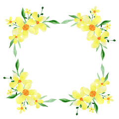Watercolor yellow flowers frame. Wedding invitations. Greeting cards. Wildflowers.