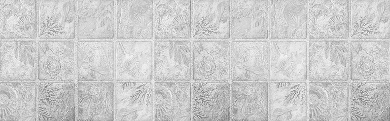 Panorama of Patterned white ceramic wall tile texture and background seamless