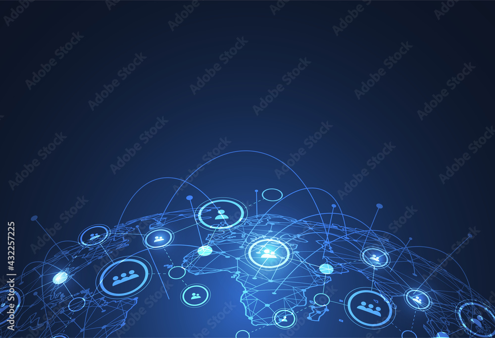 Poster global network connection. world map point and line composition concept of global business. vector i