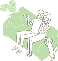ソファに座って会話する恋人、夫婦。ベクターイラスト