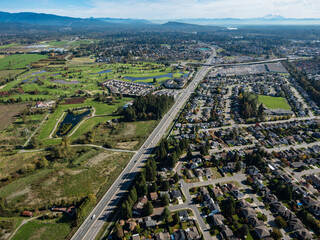 Stock aerial photo of Lougheed Highway Pitt Meadows, Canada