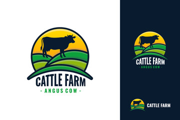 Cattle farm logo template design. Black angus badge vector.
