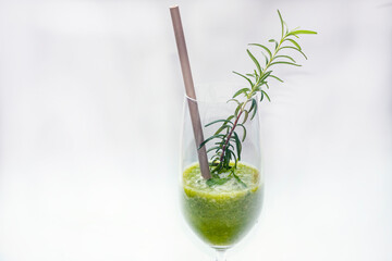 Vegan drink green juice with nopal spinach pineapple lemon juice Good grass and rosemary
