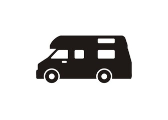 Campervan simple icon in black and white.