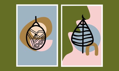 Set two pieces of Happy New Year and Marry Christmas wall art. Christian wall decor. Minimalist Christmas card and wall Decorations set Vector.
