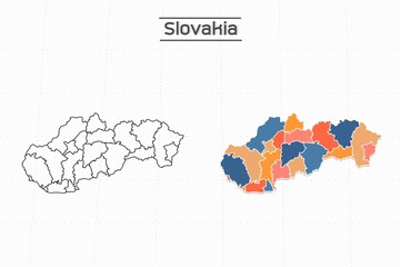 Slovakia map city vector divided by colorful outline simplicity style. Have 2 versions, black thin line version and colorful version. Both map were on the white background.