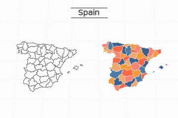 Spain map city vector divided by colorful outline simplicity style. Have 2 versions, black thin line version and colorful version. Both map were on the white background.