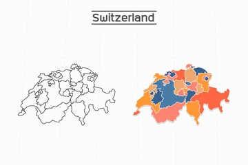 Switzerland map city vector divided by colorful outline simplicity style. Have 2 versions, black thin line version and colorful version. Both map were on the white background.