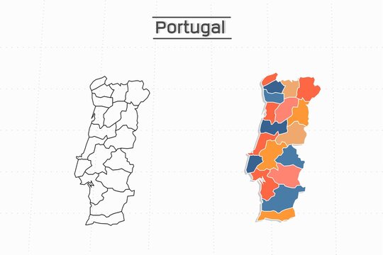 Premium Vector  Colorful portugal map with regions and main cities vector  illustration