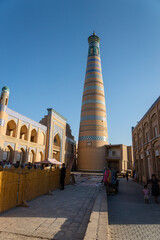 Khiva, Uzbekistan, architecture in the old town.  Historic old town of Khiva is a UNESCO World Heritage site popular among tourists in Uzbekistan, Central Asia. 