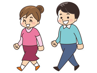 笑顔で歩く男女