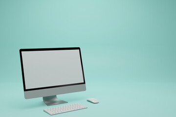 3D rendering Computer screen display monitor with blank screen isolate on white background.