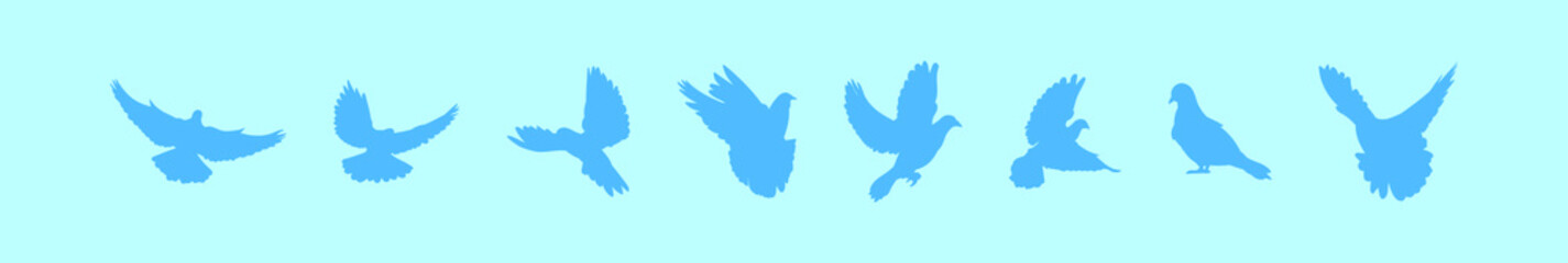 set of dove birds cartoon icon design template with various models. vector illustration isolated on blue background