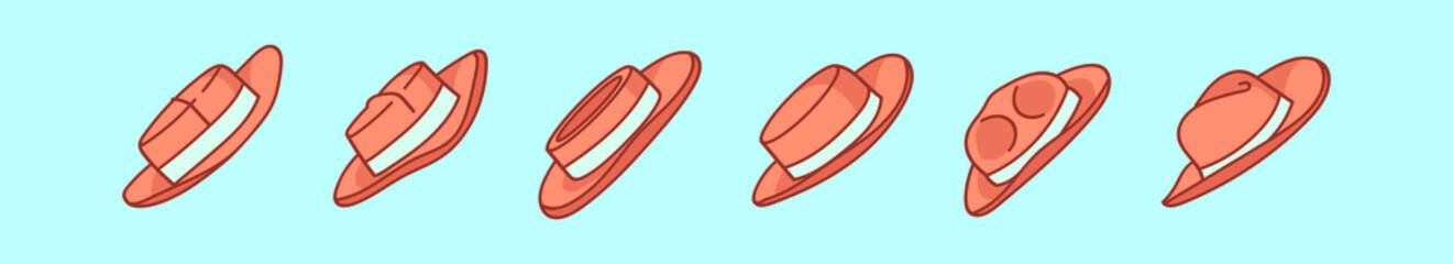 set of panama hat cartoon icon design template with various models. vector illustration isolated on blue background