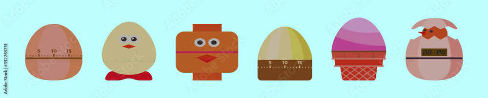 Wall mural set of egg timer cartoon icon design template with various models. vector illustration isolated on b