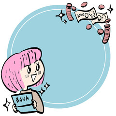 預金通帳を見て笑顔になる女性