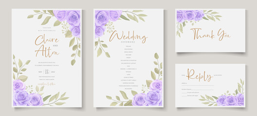 Fototapeta na wymiar Set of elegant wedding card template with hand drawn floral decoration