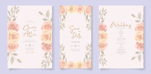 Set of elegant wedding card template with hand drawn floral decoration