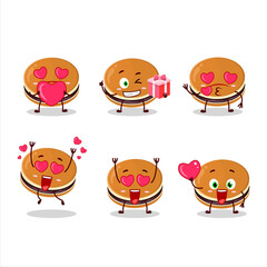 Dorayaki cartoon character with love cute emoticon