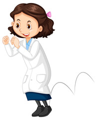 Cute girl cartoon character wearing science lab coat